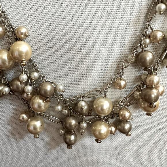Talbots Necklace Multistrand Pearls Neutrals Taupe Cream Jewelry Preppy 20" Long - Picture 2 of 9